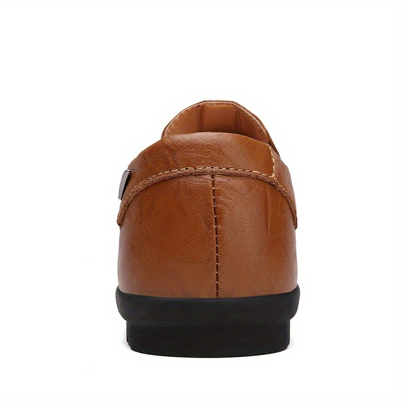CLOHOO Men'S Genuine Faux Leather Slip-On Loafers - Non-Slip Comfortable Casual Shoes with Round Toe, Black, Rubber Sole, and Faux Cover Lining for All Seasons, Comfortable Footwear | Sleek Loafer Design | Durable Footwear