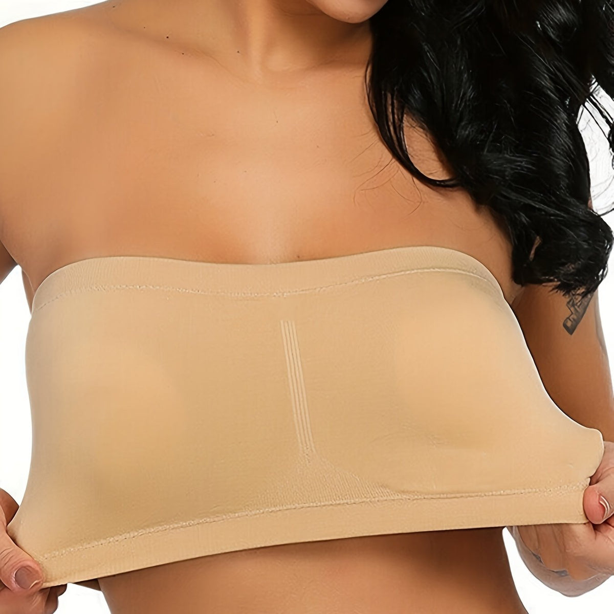 Plus Size Double-Layer Anti-See-Through Base Layer Tube Top Bra with Padded Cups, Wire-Free, and Underwire-Free