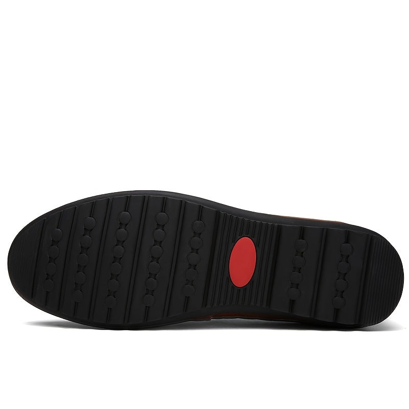 CLOHOO Men'S Genuine Faux Leather Slip-On Loafers - Non-Slip Comfortable Casual Shoes with Round Toe, Black, Rubber Sole, and Faux Cover Lining for All Seasons, Comfortable Footwear | Sleek Loafer Design | Durable Footwear