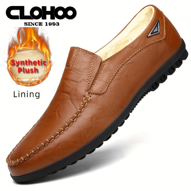 CLOHOO Men'S Genuine Faux Leather Slip-On Loafers - Non-Slip Comfortable Casual Shoes with Round Toe, Black, Rubber Sole, and Faux Cover Lining for All Seasons, Comfortable Footwear | Sleek Loafer Design | Durable Footwear
