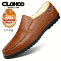CLOHOO Men'S Genuine Faux Leather Slip-On Loafers - Non-Slip Comfortable Casual Shoes with Round Toe, Black, Rubber Sole, and Faux Cover Lining for All Seasons, Comfortable Footwear | Sleek Loafer Design | Durable Footwear
