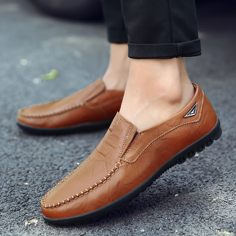 CLOHOO Men'S Genuine Faux Leather Slip-On Loafers - Non-Slip Comfortable Casual Shoes with Round Toe, Black, Rubber Sole, and Faux Cover Lining for All Seasons, Comfortable Footwear | Sleek Loafer Design | Durable Footwear