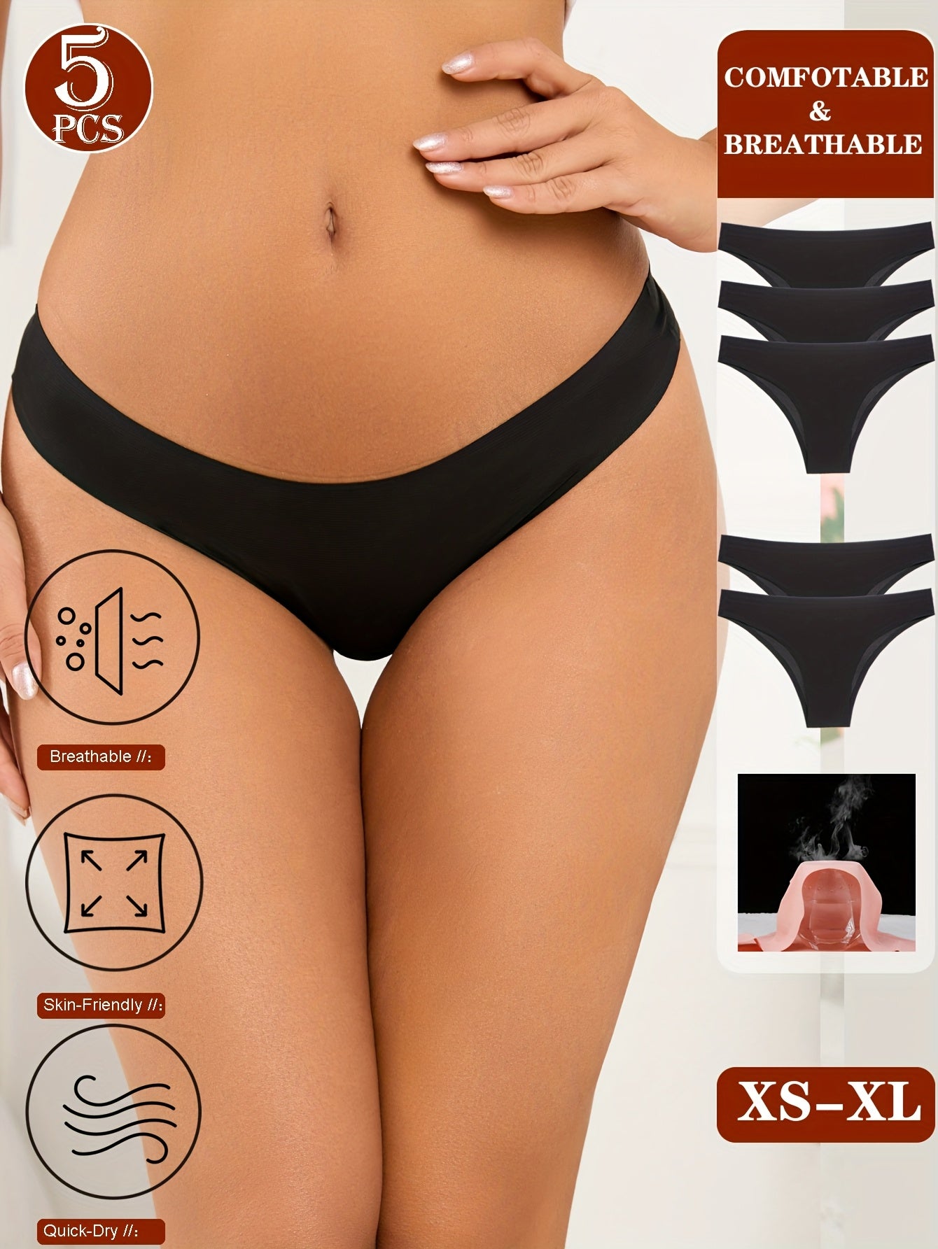 Set of 5 Women'S Seamless Bikini Underwear, Breathable Women'S Bikini Briefs, Invisible Panties, Comfortable Women'S Underwear in a Pack of 5
