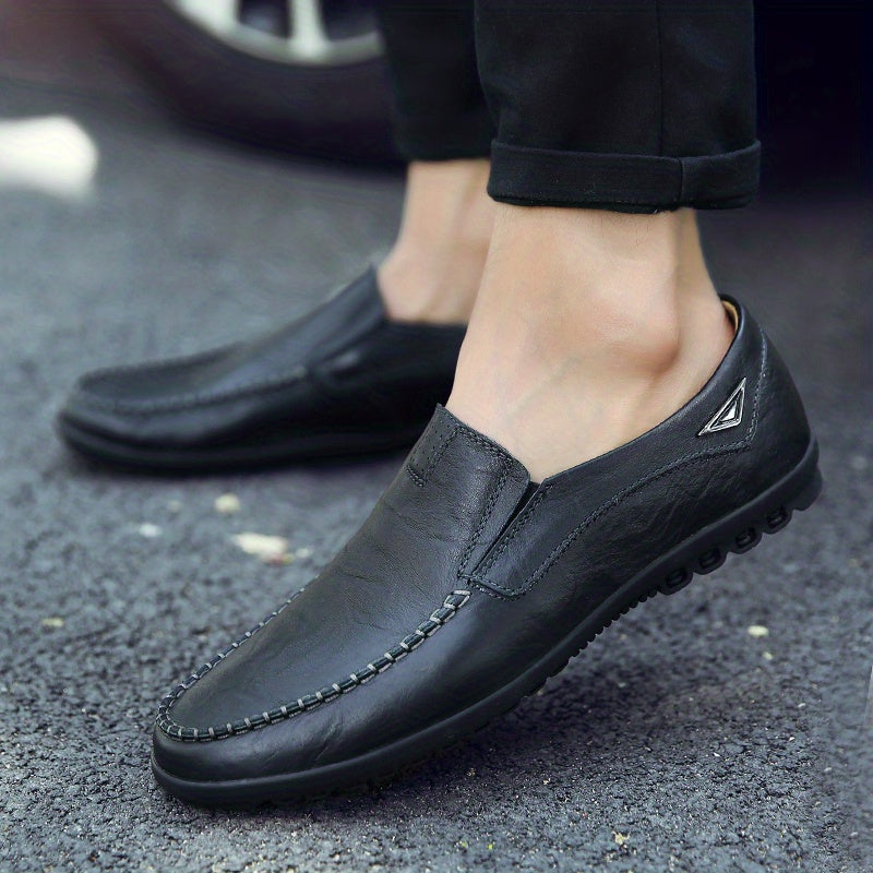 CLOHOO Men'S Genuine Faux Leather Slip-On Loafers - Non-Slip Comfortable Casual Shoes with Round Toe, Black, Rubber Sole, and Faux Cover Lining for All Seasons, Comfortable Footwear | Sleek Loafer Design | Durable Footwear