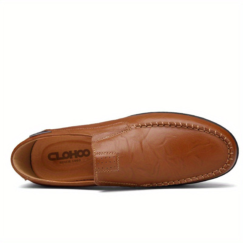 CLOHOO Men'S Genuine Faux Leather Slip-On Loafers - Non-Slip Comfortable Casual Shoes with Round Toe, Black, Rubber Sole, and Faux Cover Lining for All Seasons, Comfortable Footwear | Sleek Loafer Design | Durable Footwear