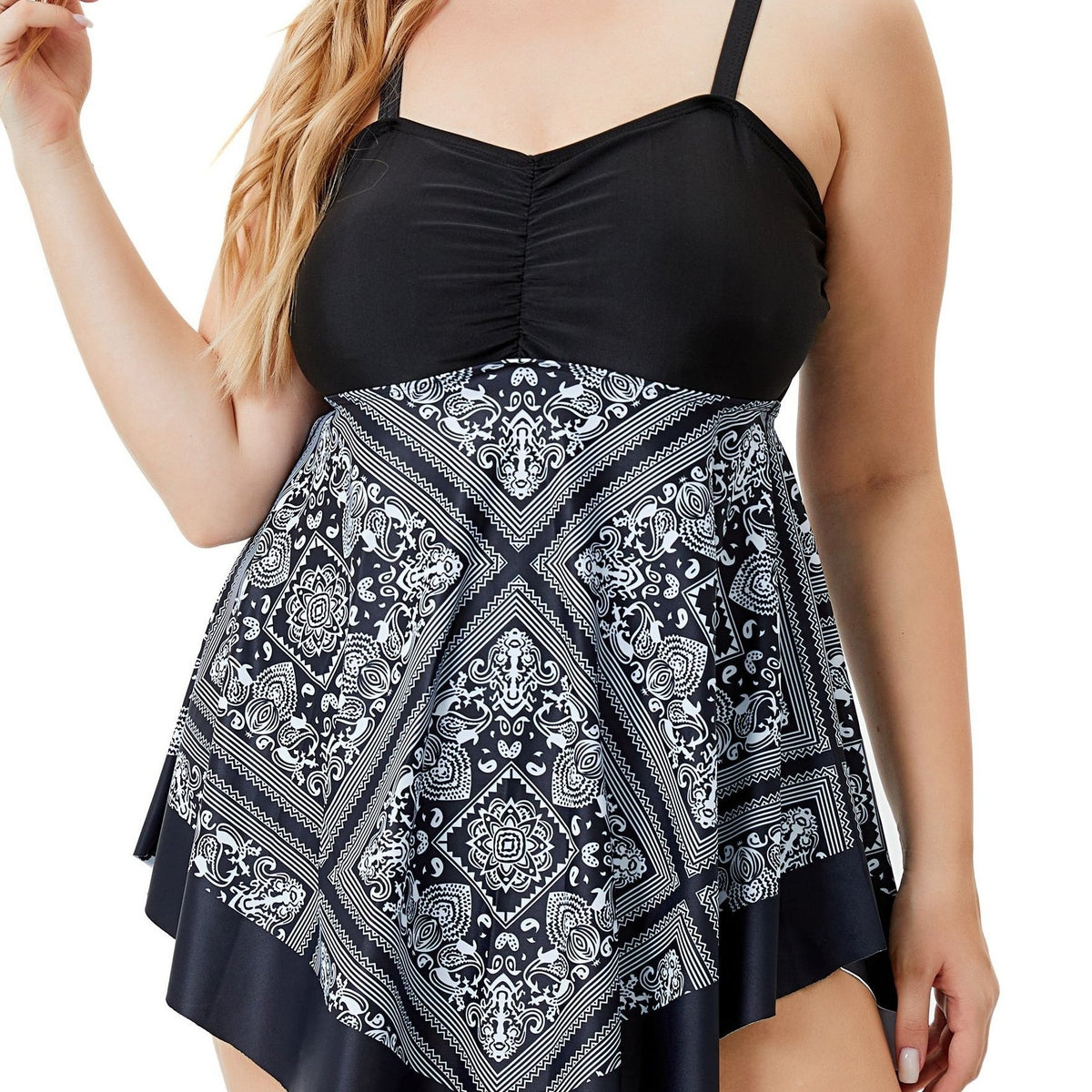 Plus Size Women's Printed Two-Piece Skirt Swimsuit, Sexy Printed Swimwear, Plus Size Style