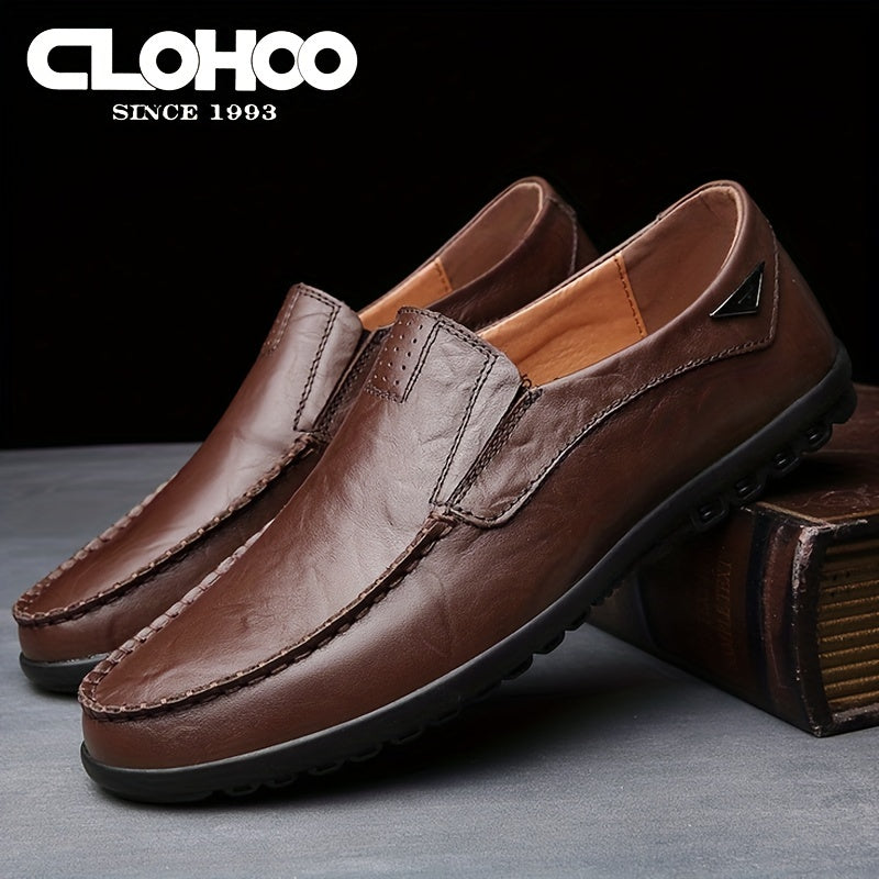 CLOHOO Men'S Genuine Faux Leather Slip-On Loafers - Non-Slip Comfortable Casual Shoes with Round Toe, Black, Rubber Sole, and Faux Cover Lining for All Seasons, Comfortable Footwear | Sleek Loafer Design | Durable Footwear