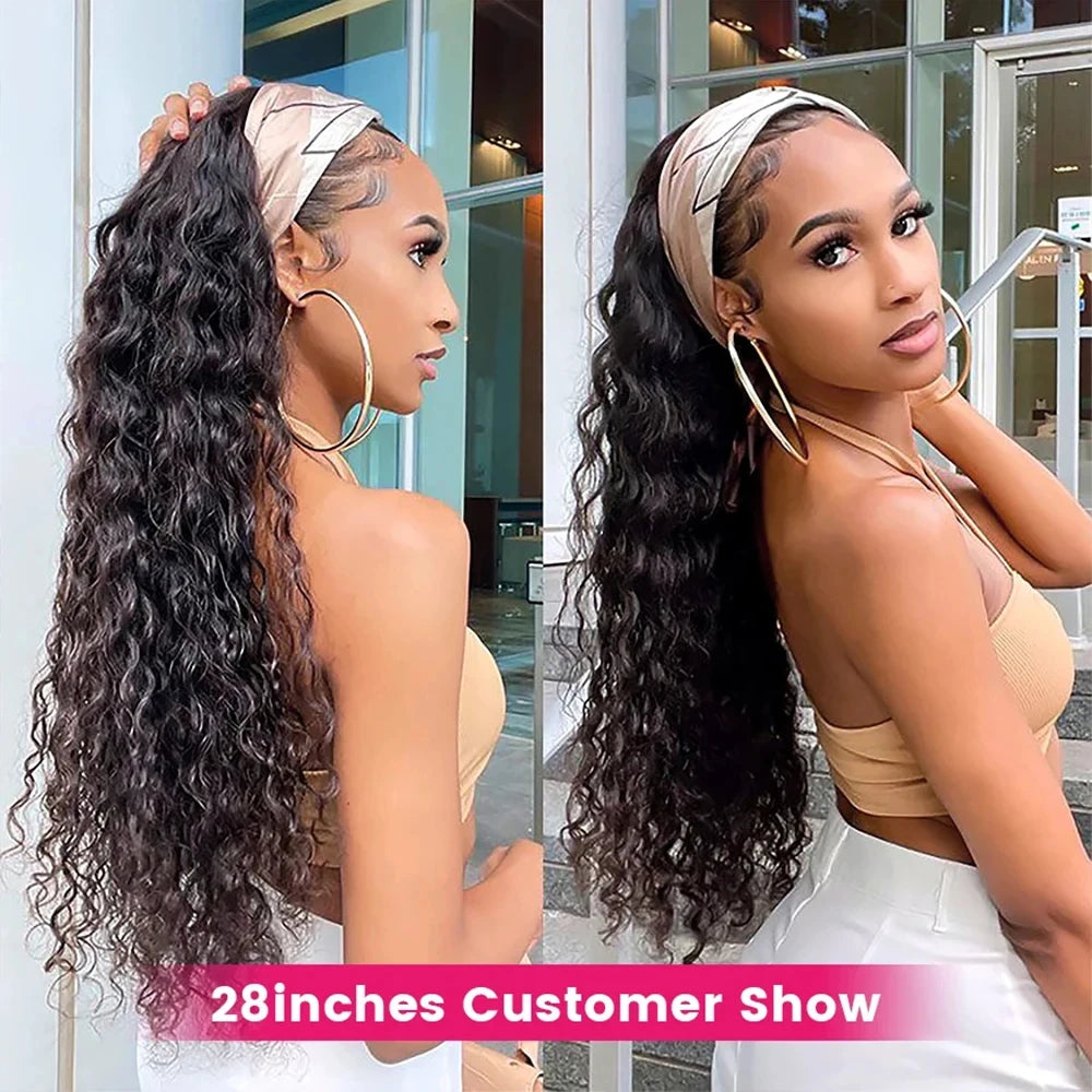 Deep Curly Headband Wig Human Hair Pull go Half Wigs Human Hair Curly Headband Glueless Wigs Human Hair 36 Inches Human Hair Wig