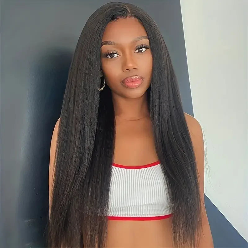 Yaki Straight Human Hair Wig13x4 Lace Closure Wigs Human Hair Kinky Straight  Wigs Human Hair  Lace Closure Human Hair Wigs