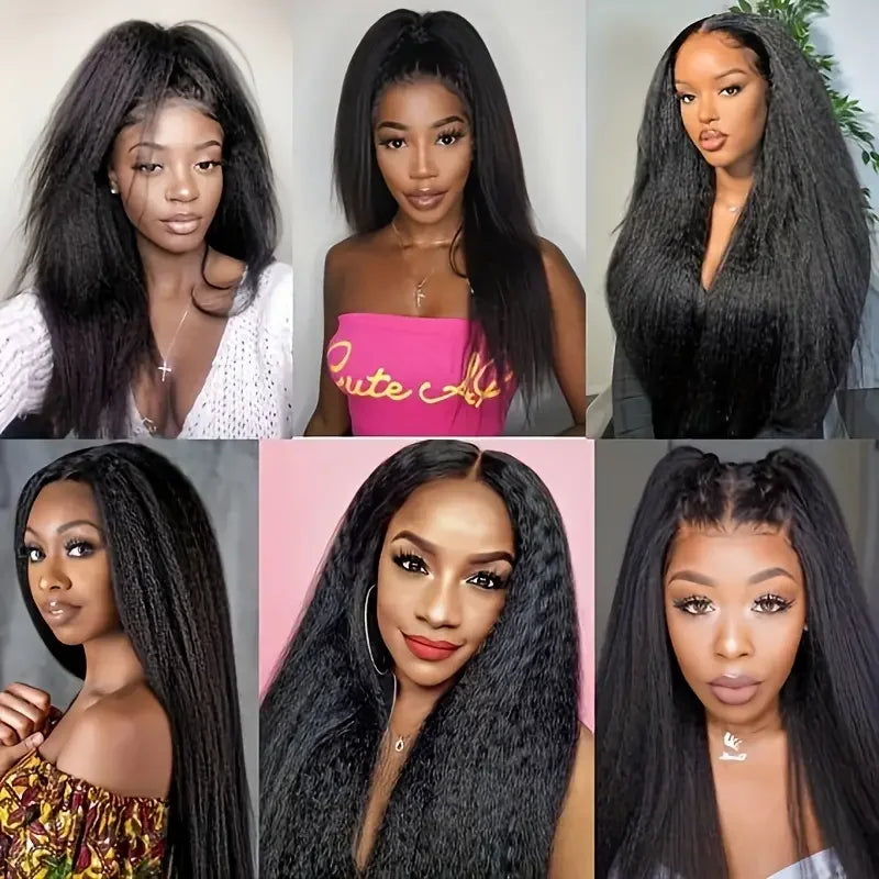 Yaki Straight Human Hair Wig13x4 Lace Closure Wigs Human Hair Kinky Straight  Wigs Human Hair  Lace Closure Human Hair Wigs