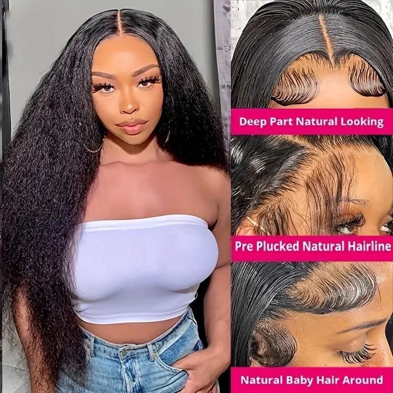 Yaki Straight Human Hair Wig13x4 Lace Closure Wigs Human Hair Kinky Straight  Wigs Human Hair  Lace Closure Human Hair Wigs