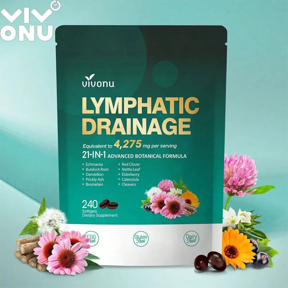 Vivonu Lymphatic Drainage Supplements, 240 Softgels, 4,275 Mg Lymphatic Support Supplements, for Both Men and Women, 21-in-1 Herbal Blend, Including Purple Cone, Turmeric, Etc.