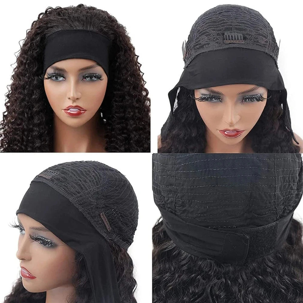 Deep Curly Headband Wig Human Hair Pull go Half Wigs Human Hair Curly Headband Glueless Wigs Human Hair 36 Inches Human Hair Wig