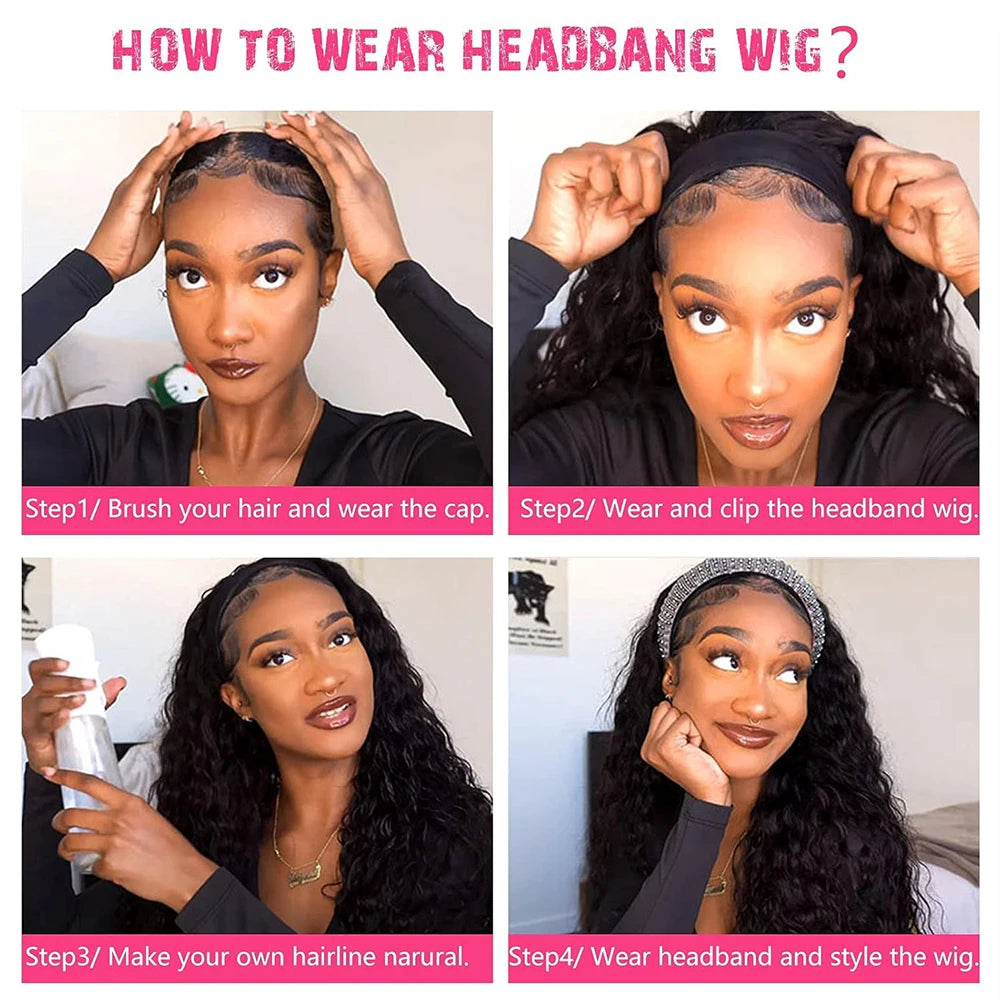 Curly Headband Wigs Human Hair Glueless Wig Human Hair Ready to Wear Deep Curly Remy Human Hair Wigs Headband Wig Human Hair