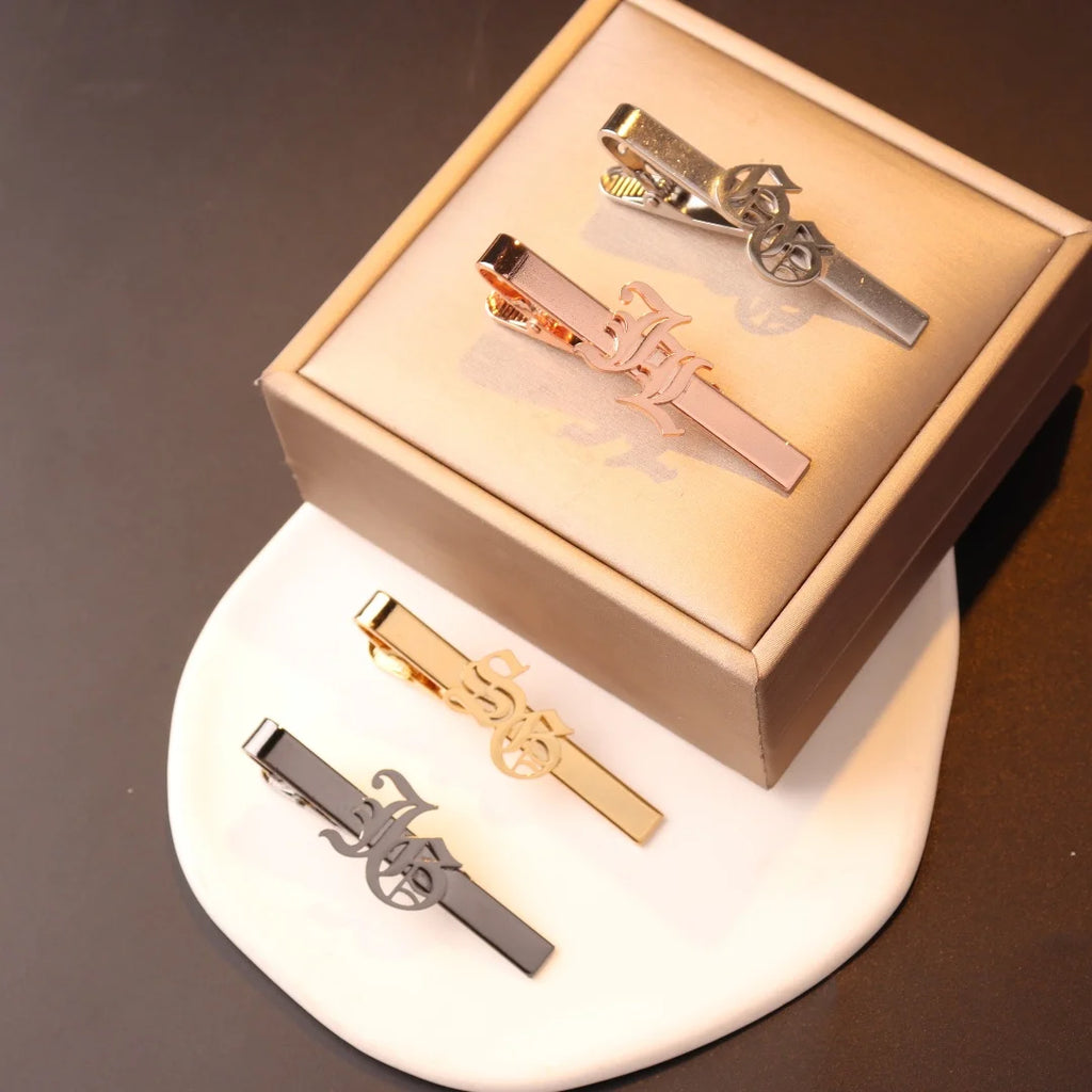 Custom Name Initials Tie Clip for Men Wedding Necktie Tie Clasp Gentleman Ties Bar Personalize Tie Pin for Men's Accessories