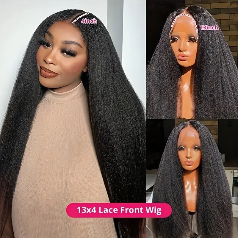 Yaki Straight Human Hair Wig13x4 Lace Closure Wigs Human Hair Kinky Straight  Wigs Human Hair  Lace Closure Human Hair Wigs