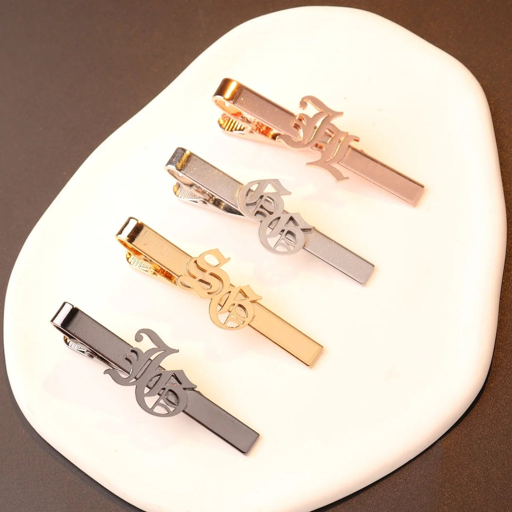 Custom Name Initials Tie Clip for Men Wedding Necktie Tie Clasp Gentleman Ties Bar Personalize Tie Pin for Men's Accessories