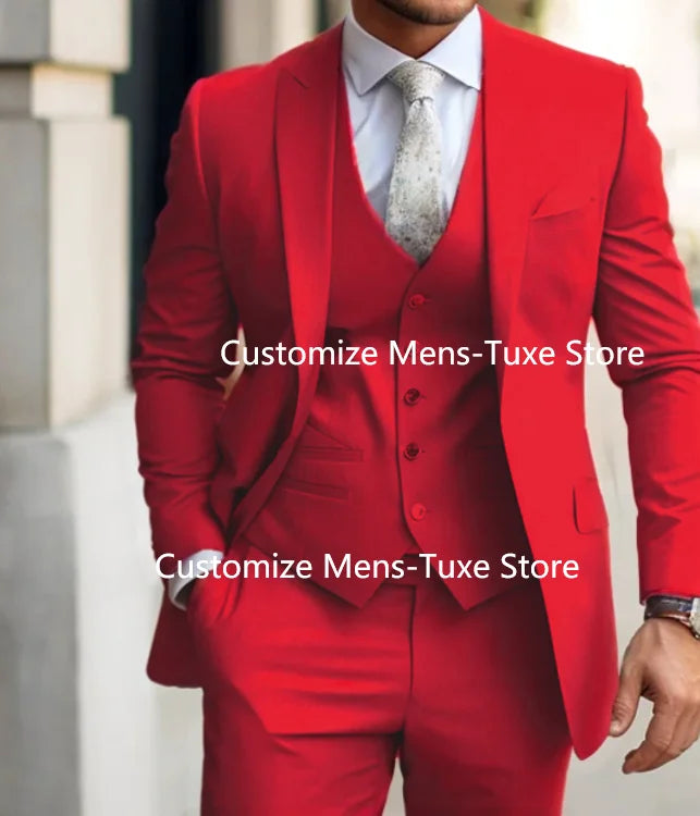 Men's Suits  Grey Costume Homme Slim Fit Formal Wedding Outfits 3 Piece Jacket Pants With Vest Custom Made 2024
