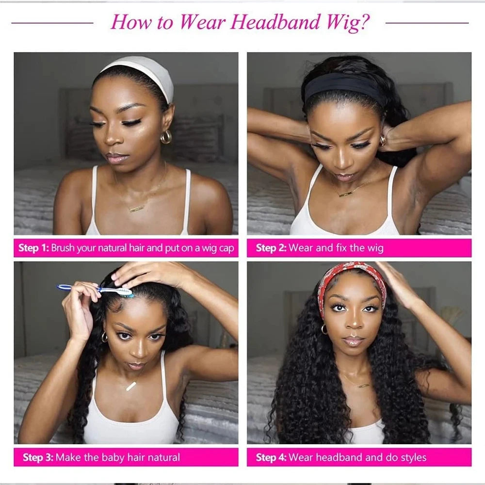 Deep Curly Headband Wig Human Hair Pull go Half Wigs Human Hair Curly Headband Glueless Wigs Human Hair 36 Inches Human Hair Wig