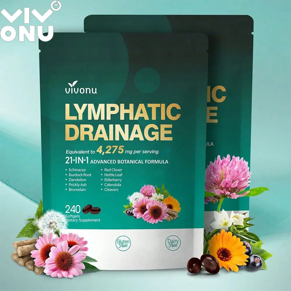 Vivonu Lymphatic Drainage Supplements, 240 Softgels, 4,275 Mg Lymphatic Support Supplements, for Both Men and Women, 21-in-1 Herbal Blend, Including Purple Cone, Turmeric, Etc.