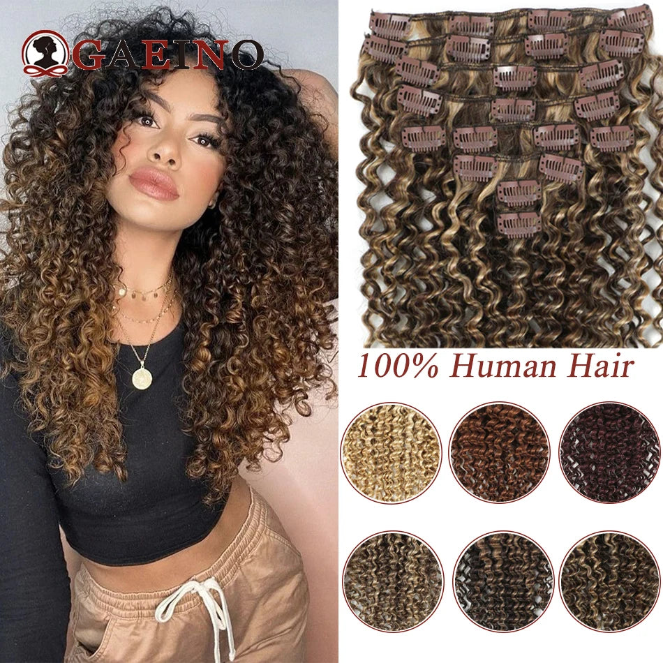 140-160 Grams Kinky Curly Clip In Hair Extensions Human Hair 100% Remy 10Pcs/Set Chestnut Brown & Bronzed Blonde Mix Full Head