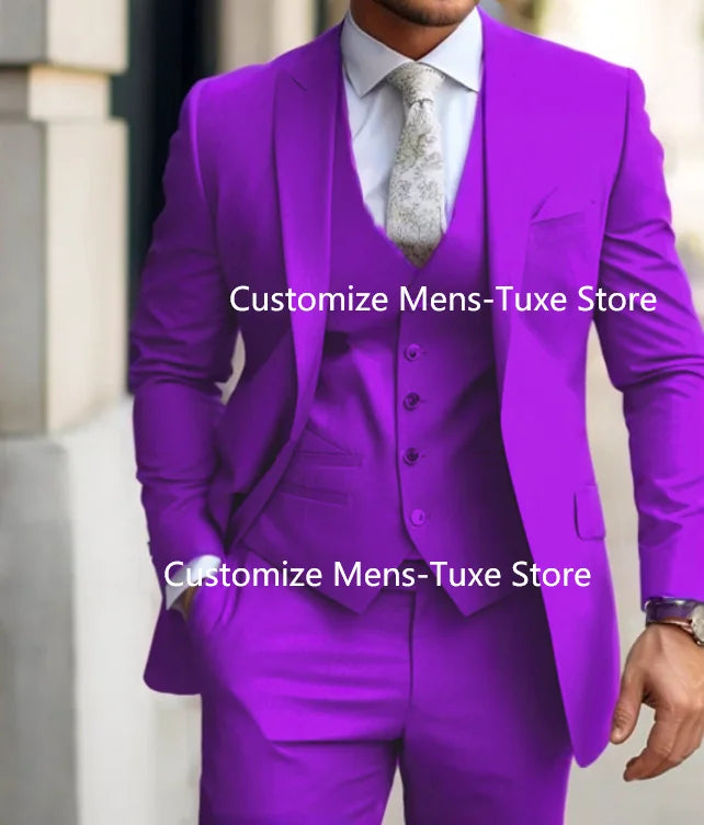 Men's Suits  Grey Costume Homme Slim Fit Formal Wedding Outfits 3 Piece Jacket Pants With Vest Custom Made 2024