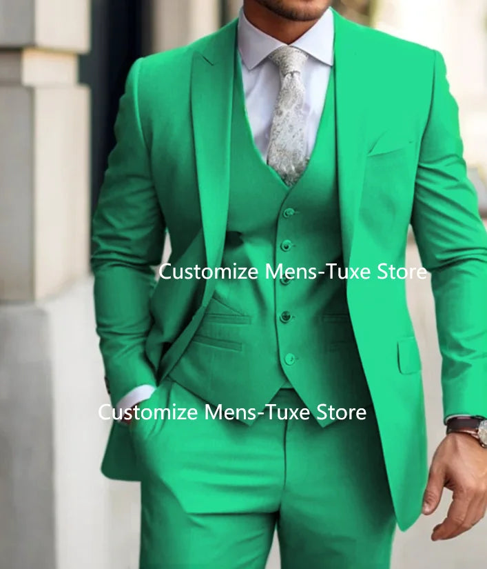 Men's Suits  Grey Costume Homme Slim Fit Formal Wedding Outfits 3 Piece Jacket Pants With Vest Custom Made 2024