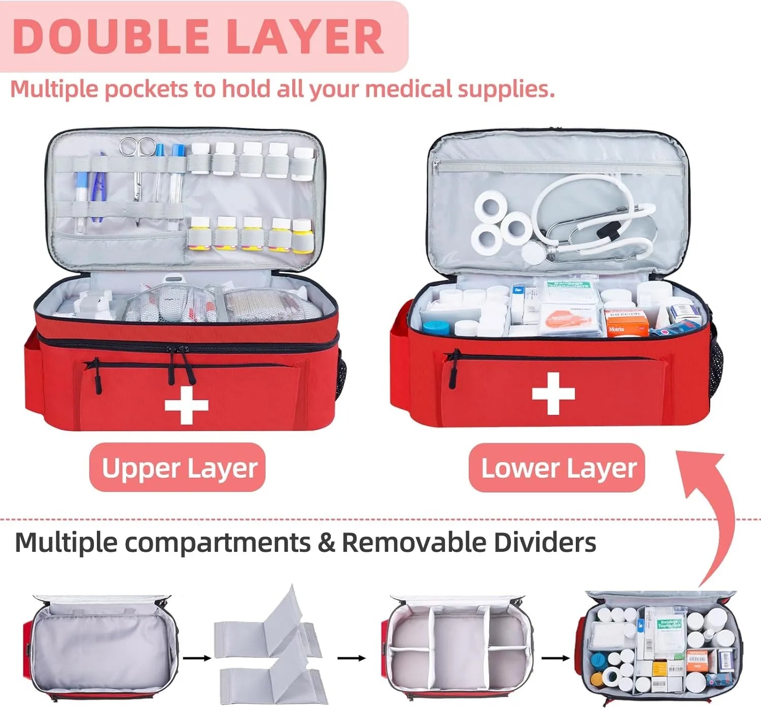 Empty First Aid Bag Medical Storage Bag Lightweight with Handles Gifts Bottle Organizer,Emergency Kits Organizer for Car