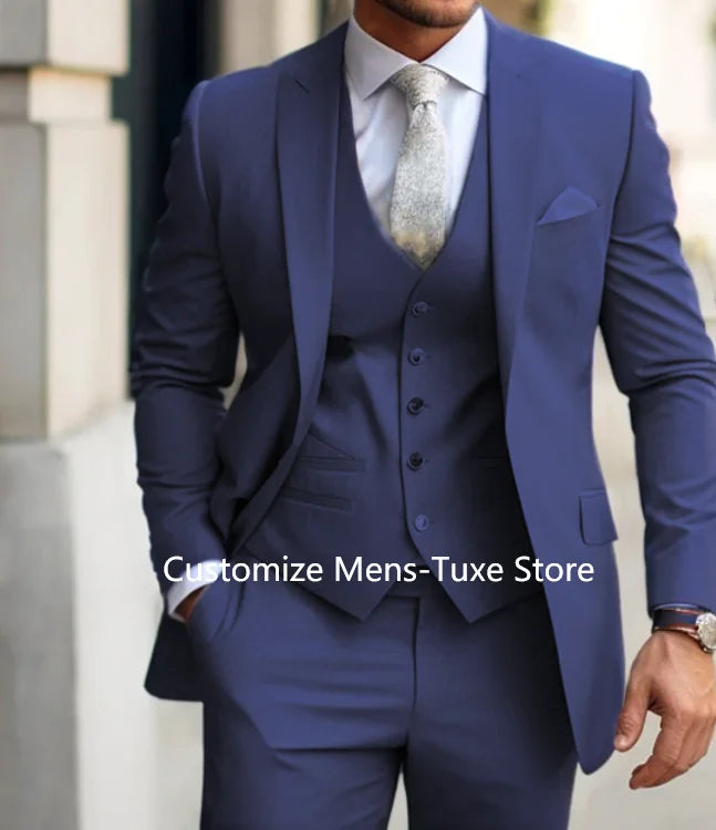 Men's Suits  Grey Costume Homme Slim Fit Formal Wedding Outfits 3 Piece Jacket Pants With Vest Custom Made 2024