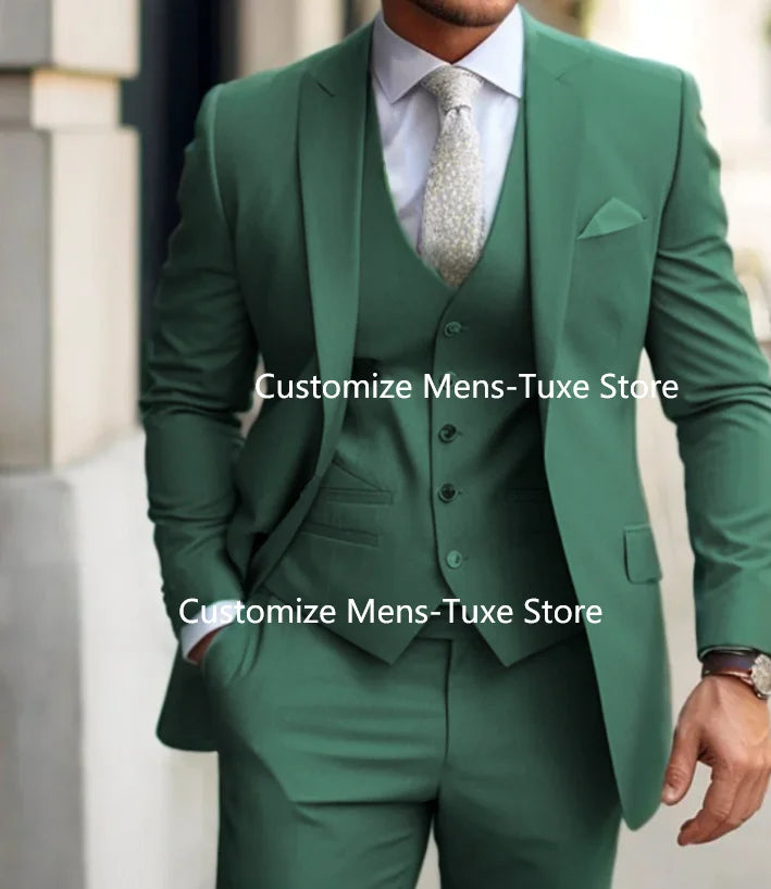 Men's Suits  Grey Costume Homme Slim Fit Formal Wedding Outfits 3 Piece Jacket Pants With Vest Custom Made 2024