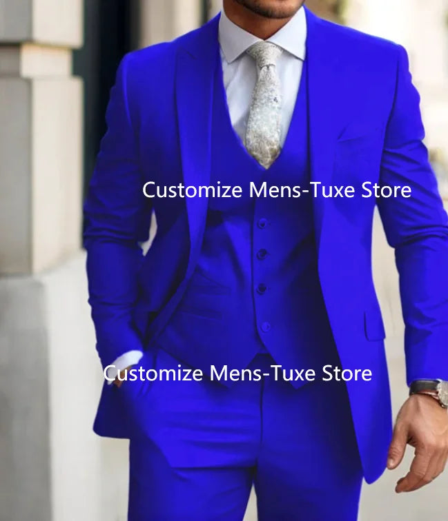 Men's Suits  Grey Costume Homme Slim Fit Formal Wedding Outfits 3 Piece Jacket Pants With Vest Custom Made 2024