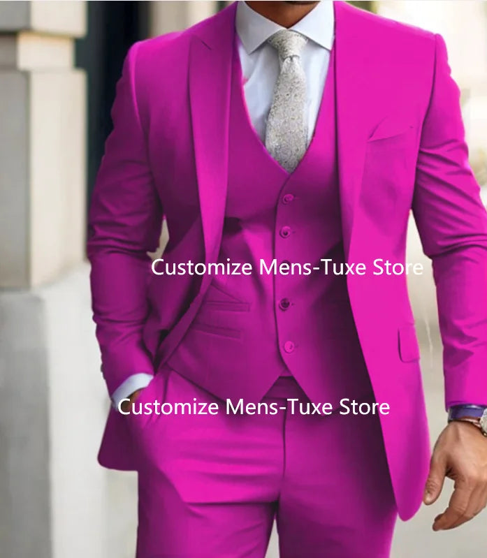 Men's Suits  Grey Costume Homme Slim Fit Formal Wedding Outfits 3 Piece Jacket Pants With Vest Custom Made 2024