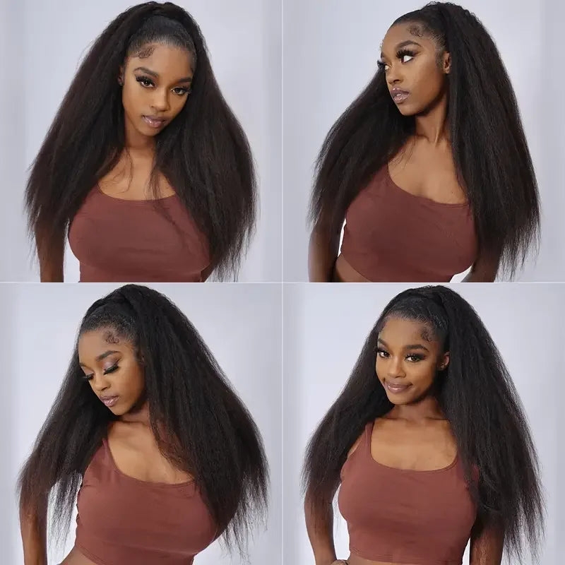 Yaki Straight Human Hair Wig13x4 Lace Closure Wigs Human Hair Kinky Straight  Wigs Human Hair  Lace Closure Human Hair Wigs