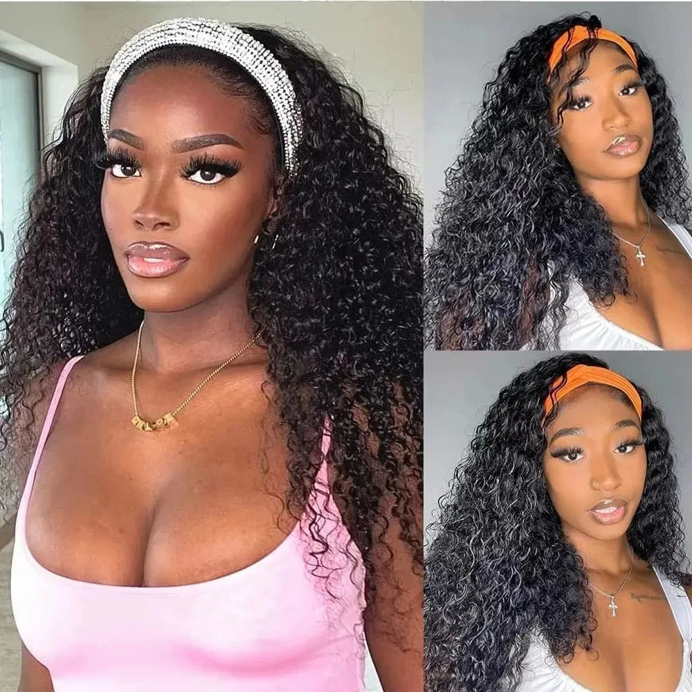 Deep Curly Headband Wig Human Hair Pull go Half Wigs Human Hair Curly Headband Glueless Wigs Human Hair 36 Inches Human Hair Wig