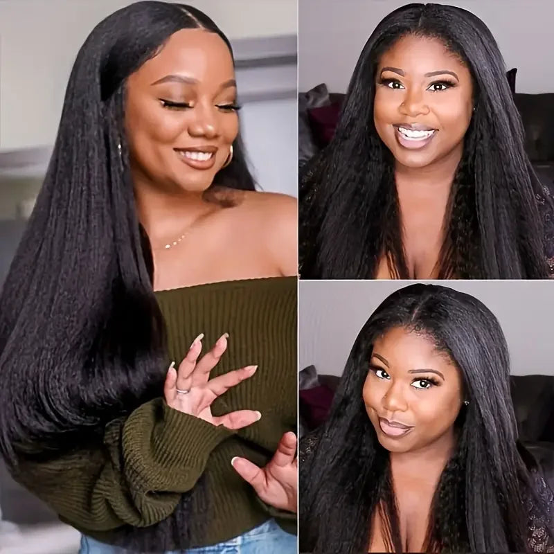 Yaki Straight Human Hair Wig13x4 Lace Closure Wigs Human Hair Kinky Straight  Wigs Human Hair  Lace Closure Human Hair Wigs