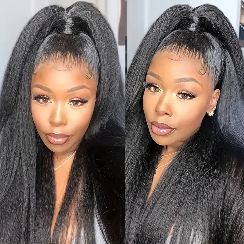 Yaki Straight Human Hair Wig13x4 Lace Closure Wigs Human Hair Kinky Straight  Wigs Human Hair  Lace Closure Human Hair Wigs