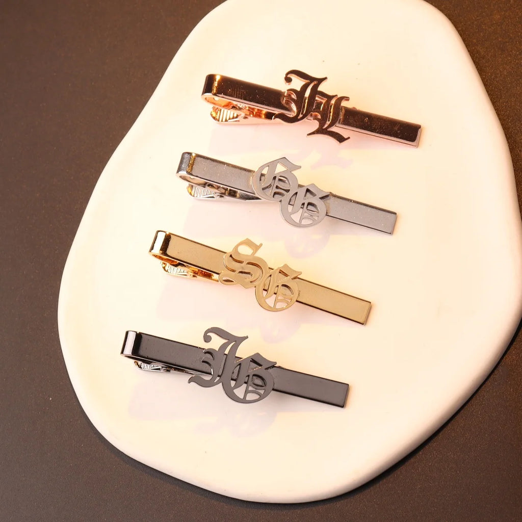 Custom Name Initials Tie Clip for Men Wedding Necktie Tie Clasp Gentleman Ties Bar Personalize Tie Pin for Men's Accessories