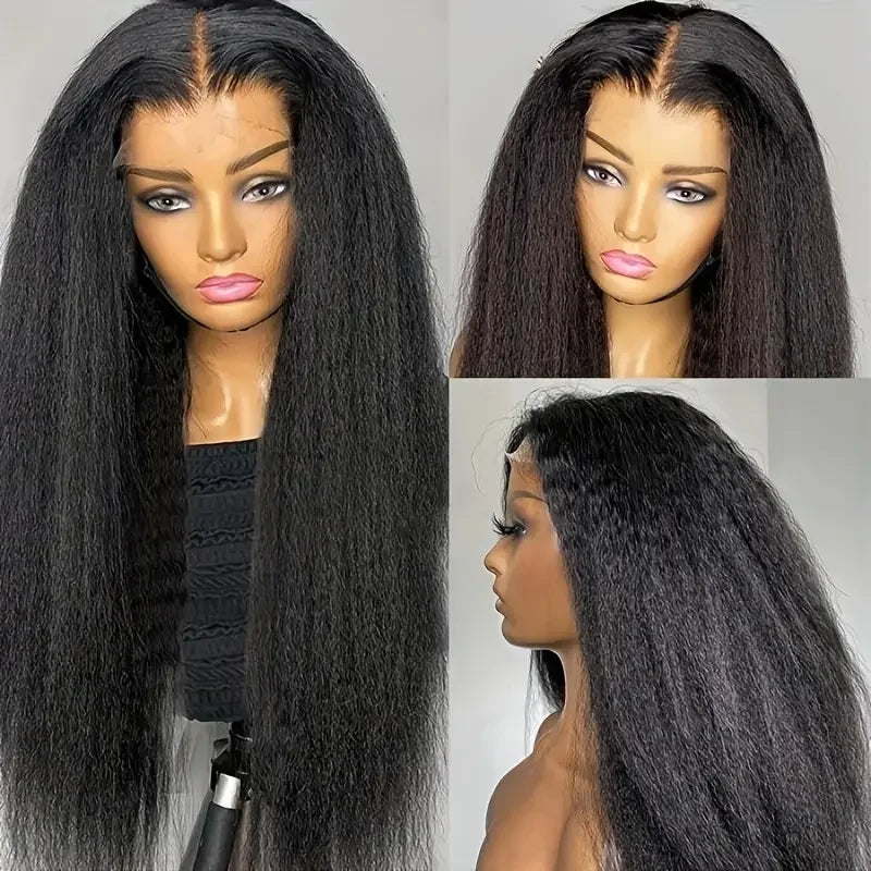 Yaki Straight Human Hair Wig13x4 Lace Closure Wigs Human Hair Kinky Straight  Wigs Human Hair  Lace Closure Human Hair Wigs