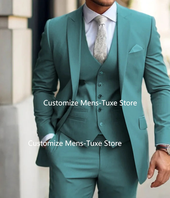 Men's Suits  Grey Costume Homme Slim Fit Formal Wedding Outfits 3 Piece Jacket Pants With Vest Custom Made 2024