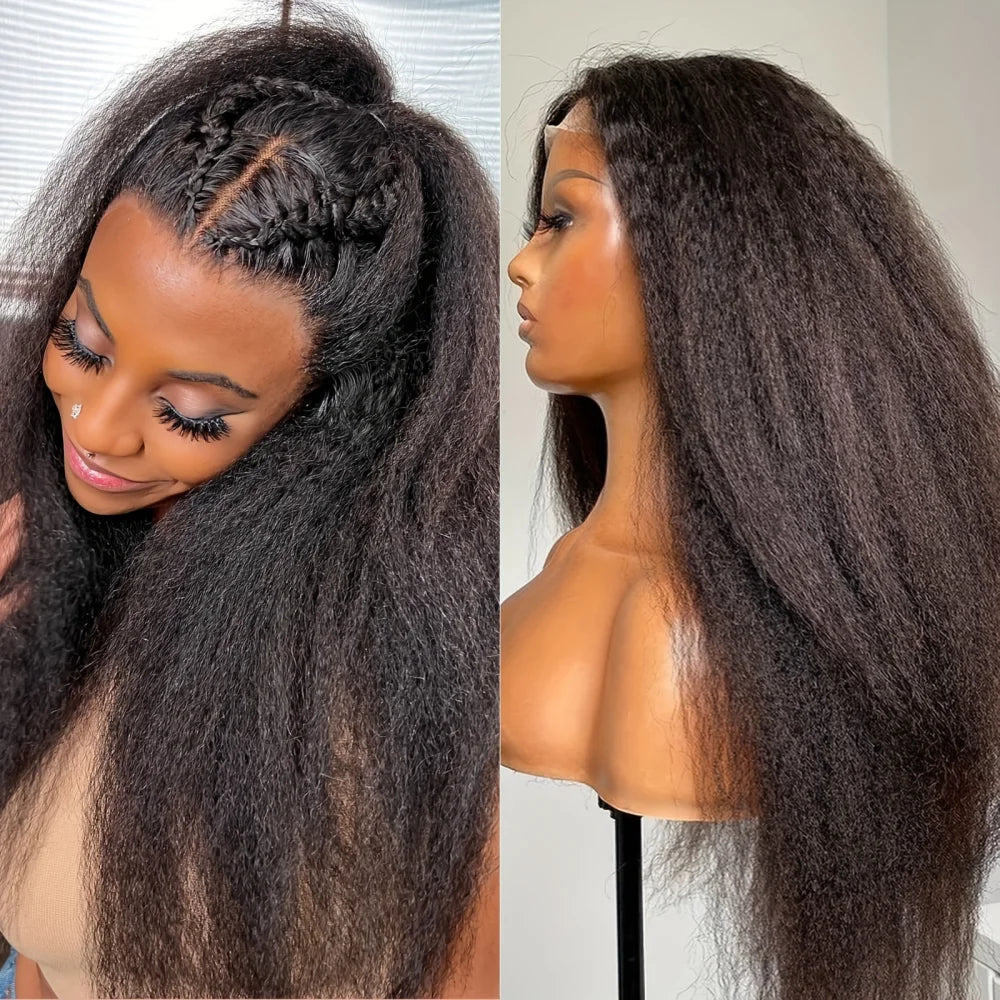Yaki Straight Human Hair Wig13x4 Lace Closure Wigs Human Hair Kinky Straight  Wigs Human Hair  Lace Closure Human Hair Wigs