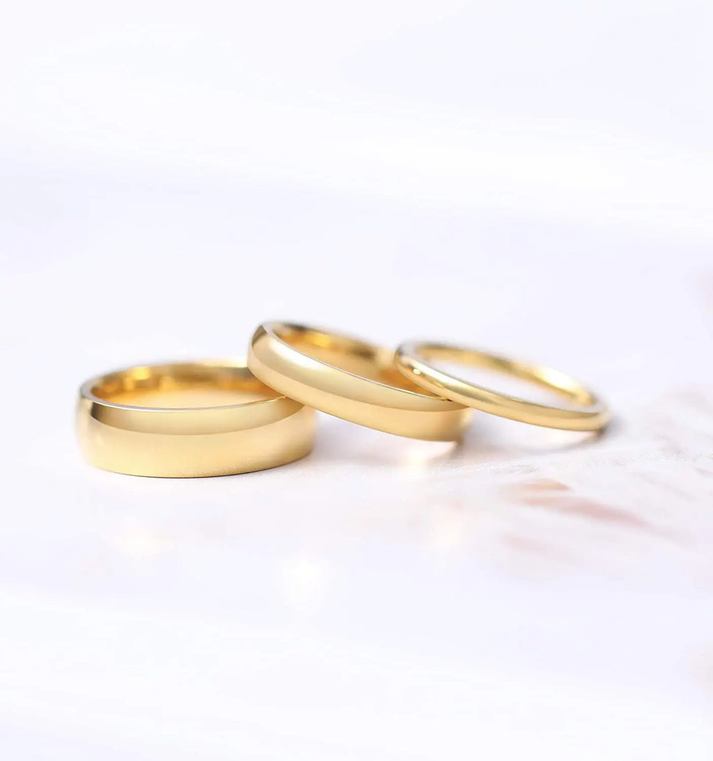 TIGRADE 2mm 4mm 6mm Titanium Ring Men Women 14K Gold Plated Dome High Polished Wedding Band Unisex Comfort Fit Size 3-13.5