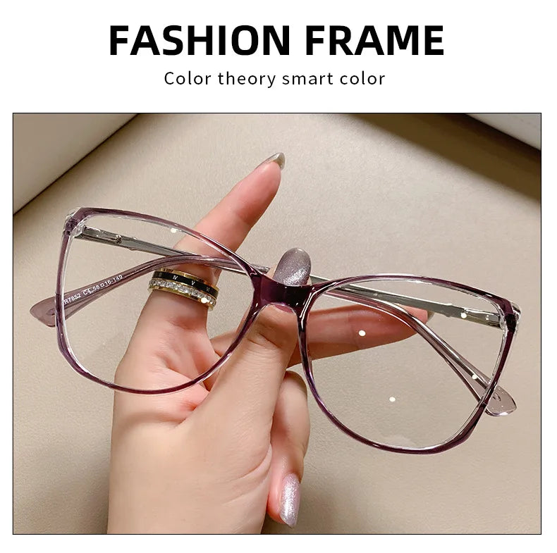 Blue Light Blocking Cat Eye Nearsighted Eyeglasses Women Men TR90 Metal Spring Hinge Eyeglasses Luxury Myopia Glasses -1.75 -6.0