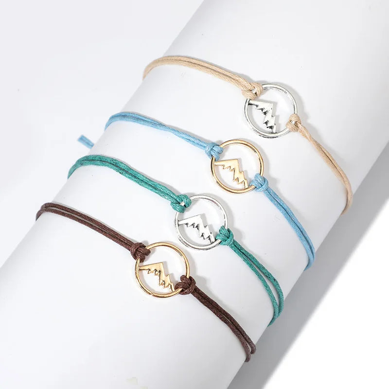 4PCs/Set Bohemian Style Geometric Cord Rope Colorful Hollow Tree Mountain Charm Circle Bracelet Unisex Party Jewelry