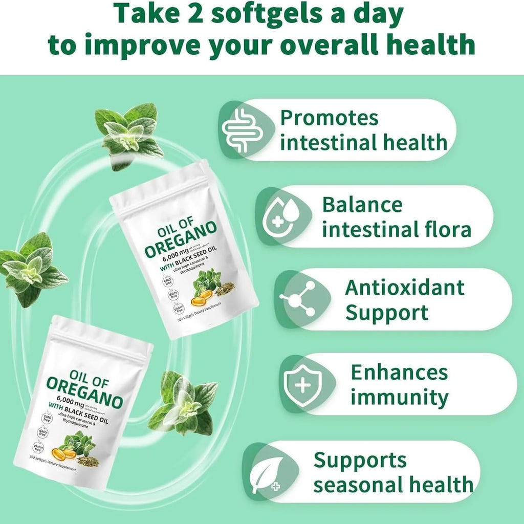 Fast OEM GMP Factory 300 Capsules Premium Oil of Oregano Supplements with 6000mg Black Seed Oil of Oregano Capsules