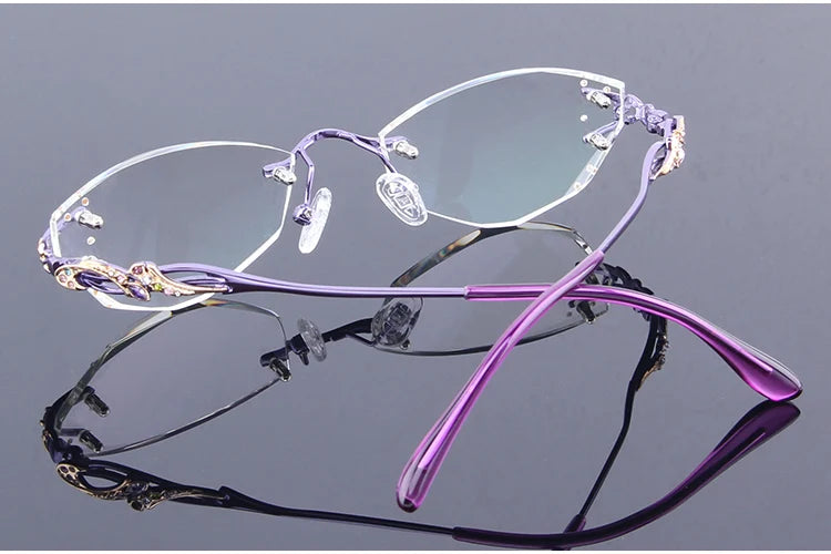 Luxury Rimless Reading Glasses Titanium Women Readers Eyeglasses Diopter Frameless Diamond Cutting Ti Presbyopic Hyperopia