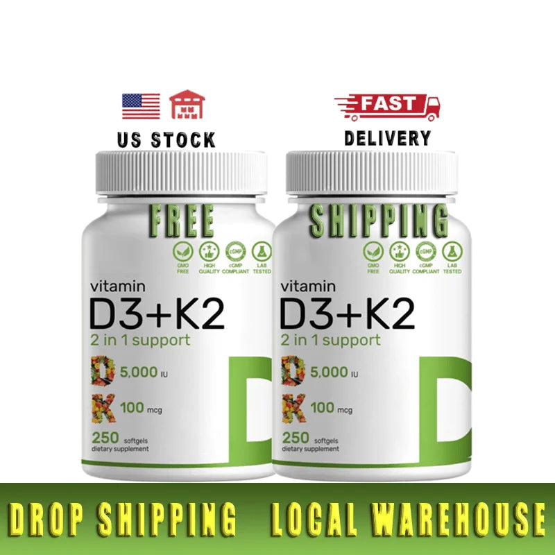 Halal Kosher D3 K2 Supplement 6000 IU D3 120 MCG K2 Balances Immune System & Bone Density Vitamin D3 K2 Softgels