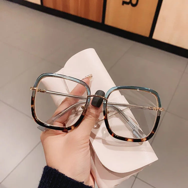 Fashion Blue Light Blocking Myopia Glasses 0 TO -6 Unisex Clear Lens Computer Goggles Ovesized Square Women's Spectacle Frames