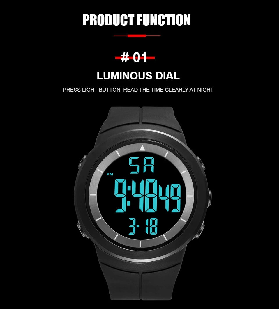 Digital Watches for Men Black Waterproof Tactical Wristwatch Big Dial Waterproof Electronic Led Military Clocks Alarm Stopwatch