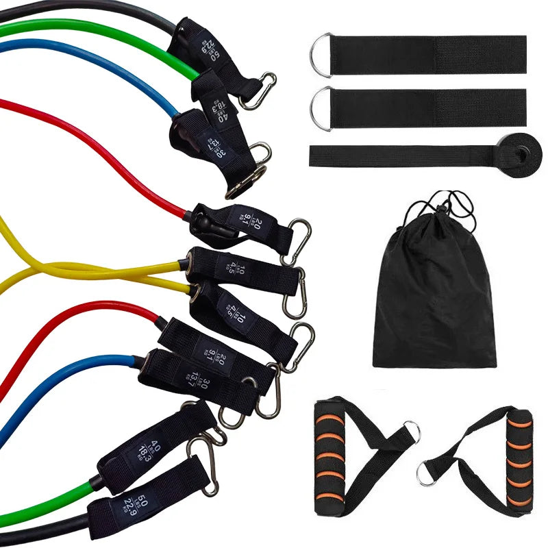 11 Pcs Latex Resistance Band Set Yoga Natural Rubber Exercise Bands Gym Accessories Resist Band Tube Resistance Leagues Sport