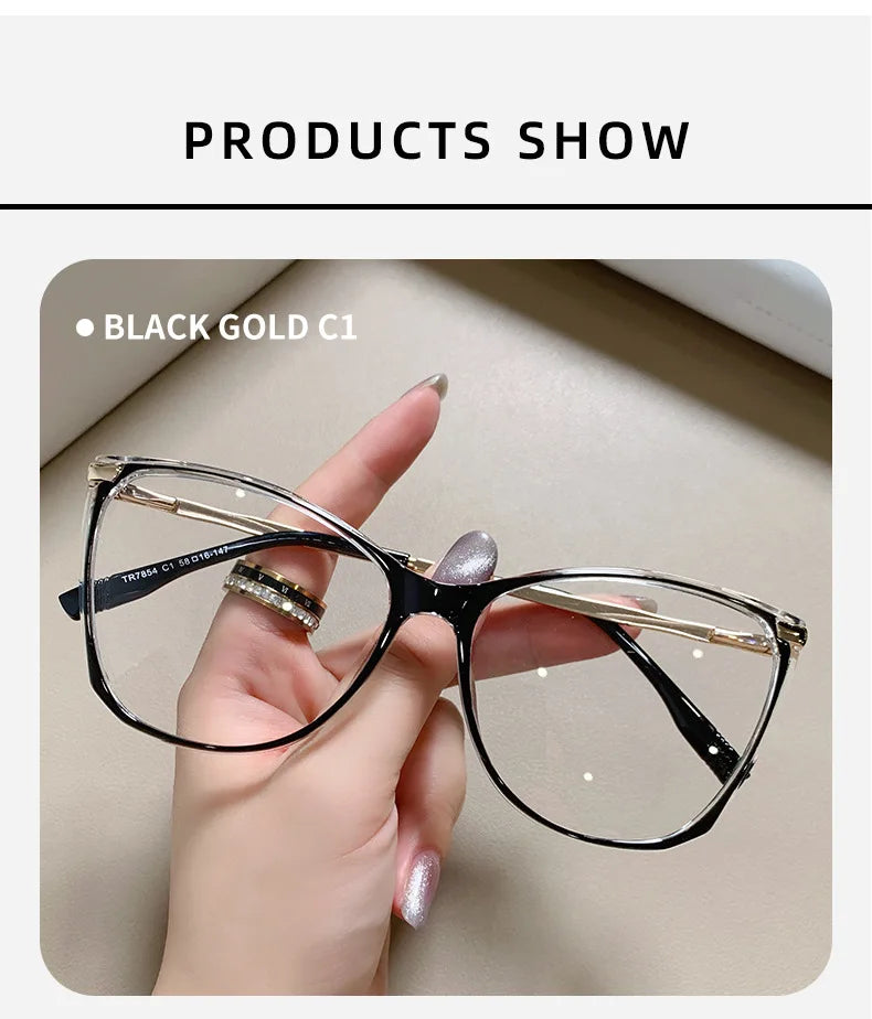Blue Light Blocking Cat Eye Nearsighted Eyeglasses Women Men TR90 Metal Spring Hinge Eyeglasses Luxury Myopia Glasses -1.75 -6.0